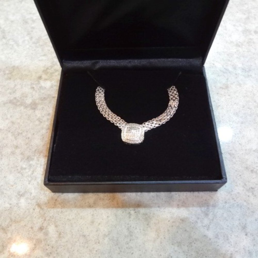 NWT-Silver Flat 5MM Snake Necklace with Attached Silver Pendant